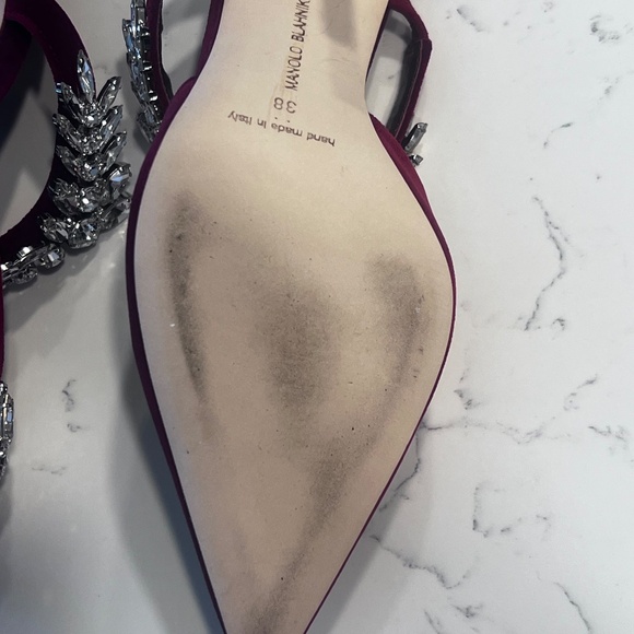 MANOLO BLAHNIK - LURUM - Burgundy VELVET Crystal Embellished - Picture 14 of 16